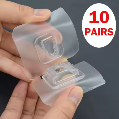 10 Pair Double-sided Adhesive Wall Hooks Suction Cup Hooks stick hook Heavy Duty Sticky Wall &amp; Ceiling &amp; Door Nail Free Clear Hook for Bathroom and Kitchen No Scratch Waterproof and Oilproof Sticker